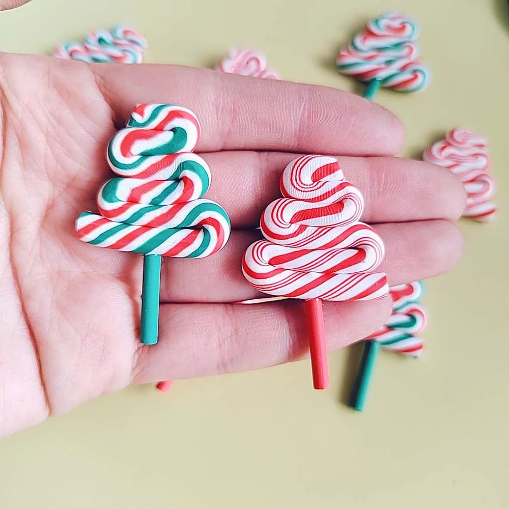 100Pcs Christmas Clay Lollipop Resin Charms Pendants for Jewelry Making Accessories DIY Handmade Earring Necklace Decoration