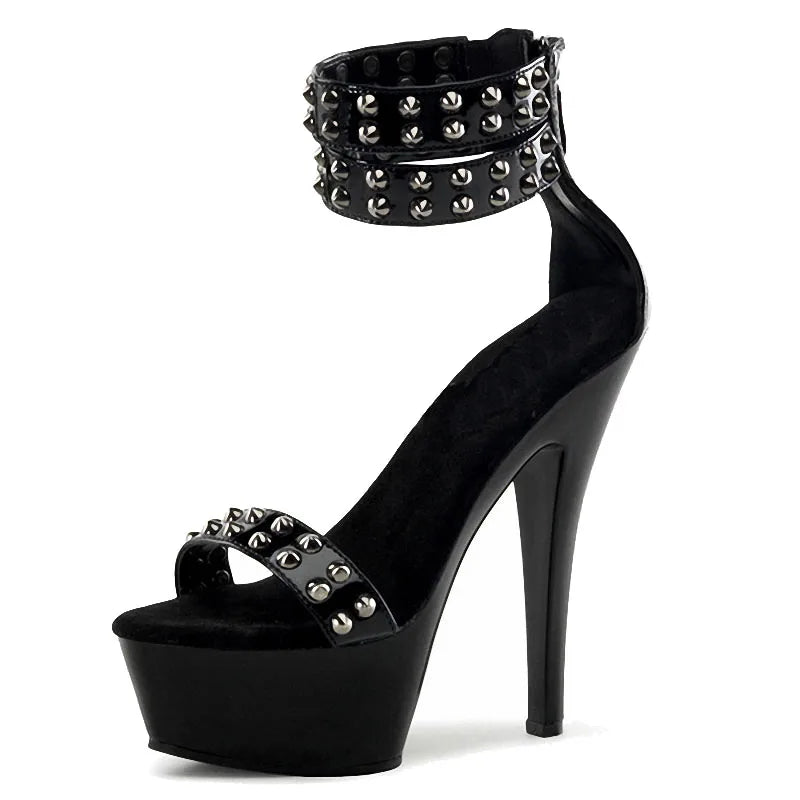 Black Stiletto Gothic Pole Dance Stripper Club Gothic Transvestite Sexy Leaky Toe Platform High-heeled Sandals