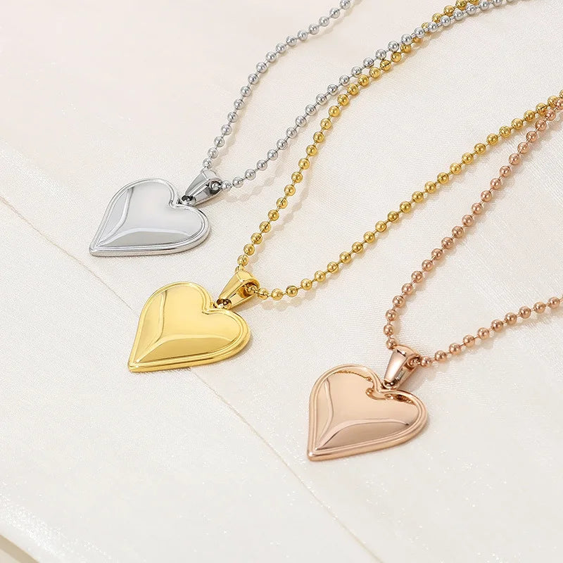 Fashion Jewelry Gold Filled Dainty Heart Pendant Necklaces Stainless Steel Beaded Chain Chocker Necklace for Women