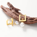 Chris April 316L Stainless Steel Gold Plated square Hoops Fashion Jewelry Pearls Two-ways Wearing