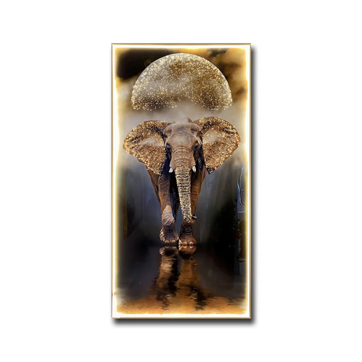 Entrance Decorative Picture Led Lighted Elephant Crystal Porcelain Painting for Living Room Decoration