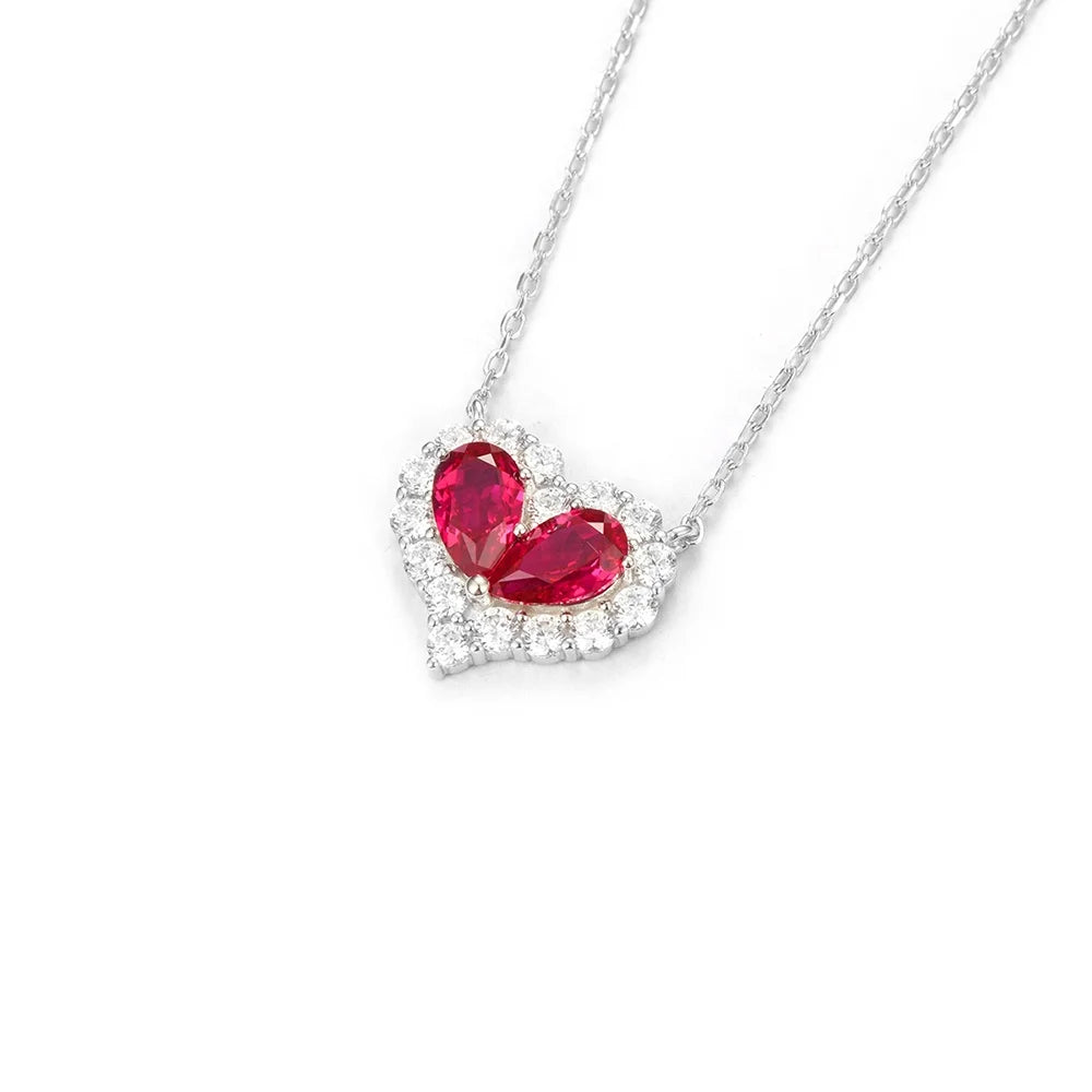 925 Silver Heart Pendant Necklace Pendant Lab  Ruby Jewelry
