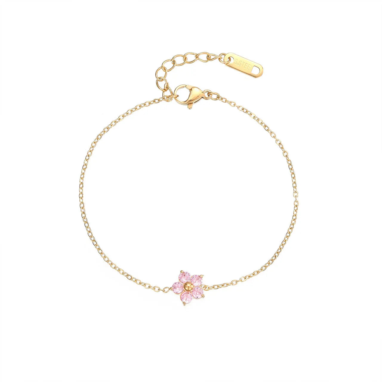 Wholesale Gold Stainless Steel Flower Charm Bracelets Fashion Jewelry for Girls