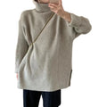 One Size  Loose High Necked Sweater Women's Autumn and Winter New Design Feeling Split Mid Length Bottom Top