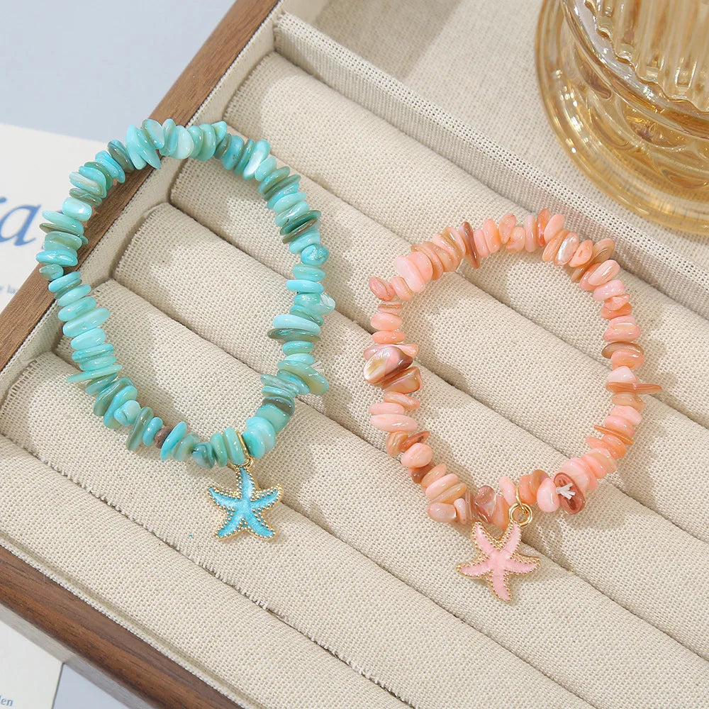 2025 Holiday Style Starfish Charm Bracelet Summer New Blue Natural Stone Gravel Bracelet