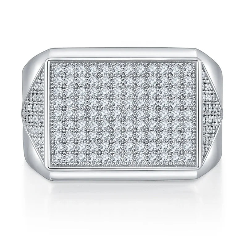 Luxury S925 Sterling Silver Ring Plated White Gold Iced Out Melee Moissanite Diamond Hip Hop Men Rings