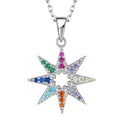 925 Sterling Silver Rainbow Starburst Pendant OEM Trendy Rhodium Plated Multi Colored Cubic Zirconia Star Pendant Jewelry