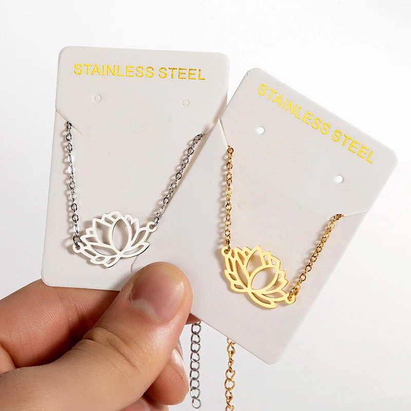 Lucky Non Tarnish Silver 18K Gold Plated Stainless Steel Women Charm Lotus Flower Bracelet Jewelry