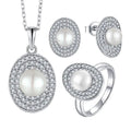 Natural Round Fresh Water Pearl Jewelry Women Wedding Jewellery 100% 925 Sterling Silver Flower Jewelry Set
