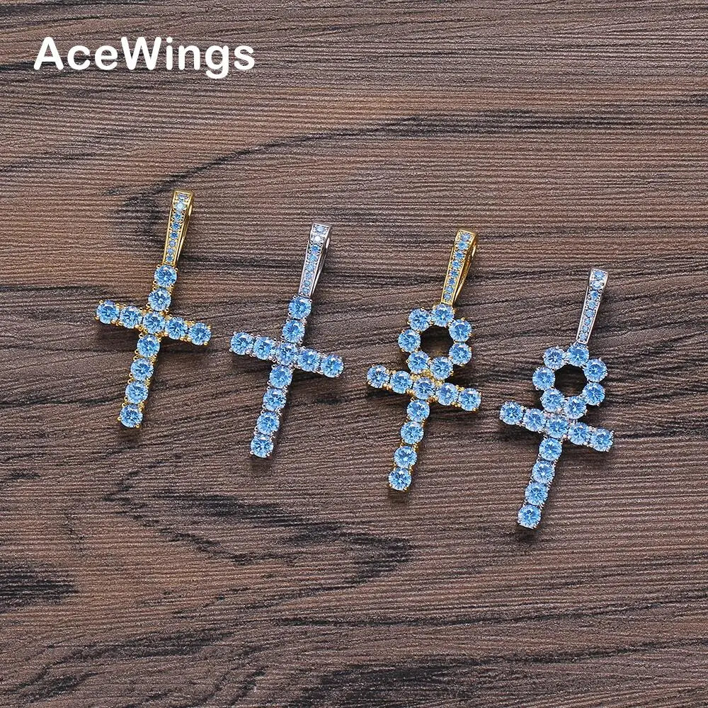 CN246 AceWings Christian Hip Hop Anha Cross Pendant with Rope Chain Gold Plated Brass CZ Bling Bling Stones Necklace Unisex Gift