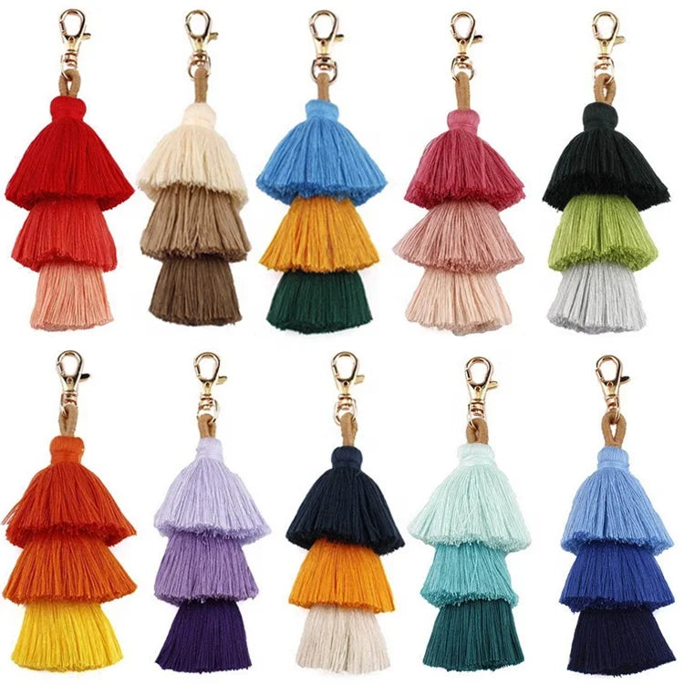 Women Fashion Accessories Colorful Boho Rainbow Macrame Tassel Keychain for Handbag