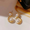 Trendy Women's 7-9MM Freshwater Pearl Water Drop Earrings Gold S925 Silver 5 Pairs in Needle Filled Moon Style for Parties 423