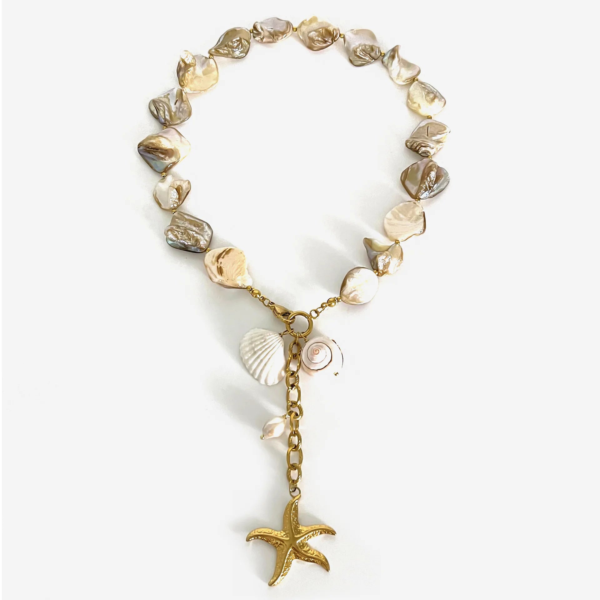 Boho Beach Style Natural Shell Necklace Durable Waterproof Stainless Steel 18K Gold Plated Starfish Pendant Necklace for Women