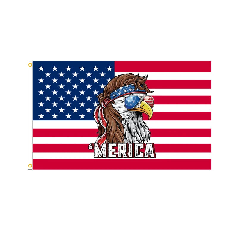 Eagle Mullet Merica Funny Flag 3x5FT 4th of July American Flag Fade Proof Vivid Color Polyester with Brass Grommets