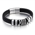 Sini Jewelry Wholesale European and American Stainless Steel Black Leather Braid Unisex Bracelet Jewelry