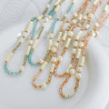 Bohemia Design Glass Natural Stone Freshwater Pearl Necklace Boho Ethnic Stainless Steel Jewelry Collier En Acier Inoxydable