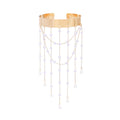 Gold Long Chains Tassel with Faux Pearl Open Arm Cuff Bangle Bracelet for Women Wrist Cuff Wrap Bracelet Adjustable