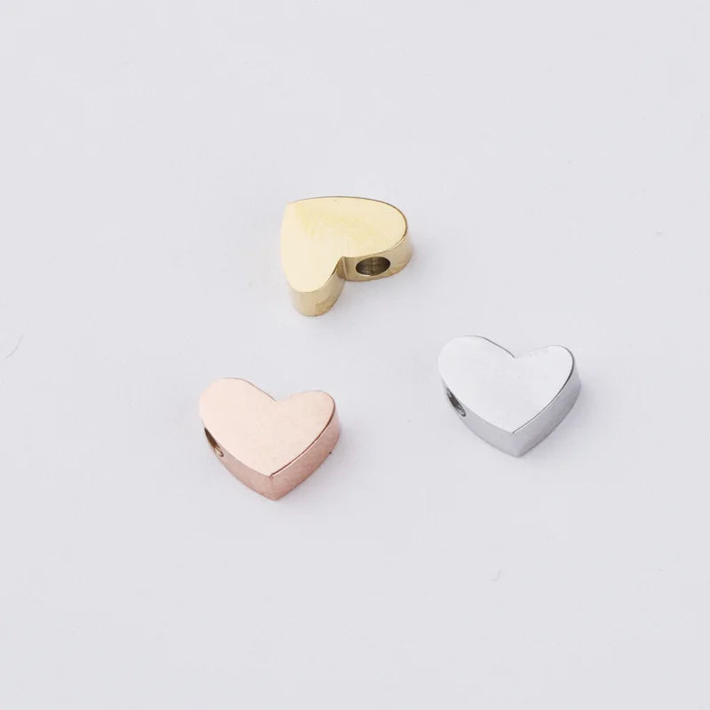 Personalized Stainless Steel Custom Logo Heart Shaped Spacer Beads Key Pattern Crimp Beads Loose Beads for DIY Jewelry Making