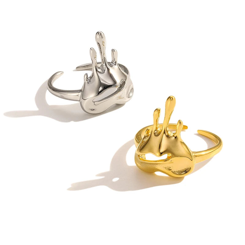 MICCI Unisex Stainless Steel 18K Gold Plated Anti Tarnish Jewelry Crown Open Rings for Couple