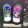 V-3345 Eternal Gold Rose Glass Cover Led Lights Artificial Rose Flower for Valentine's Day Gift Decorations