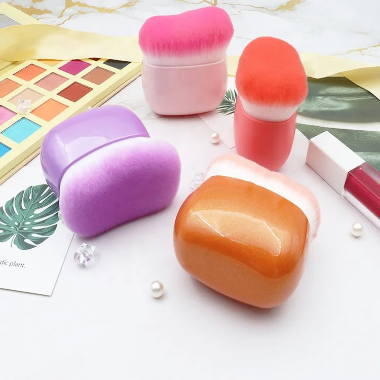 Custom Brand Logo Natural Hair Flat Top Single Blending Brush Factory-Packed Powder Foundation Makeup Convenient Handle Face