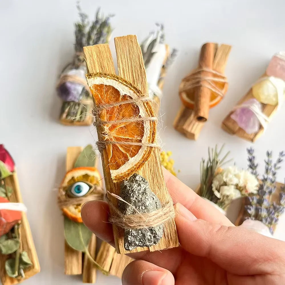 Hot Selling Palo Santo Stick Bundles Gemstone White Sage Smudge Kit Aromatic Incense for Home Cleansing Aromatherapy Diffuser