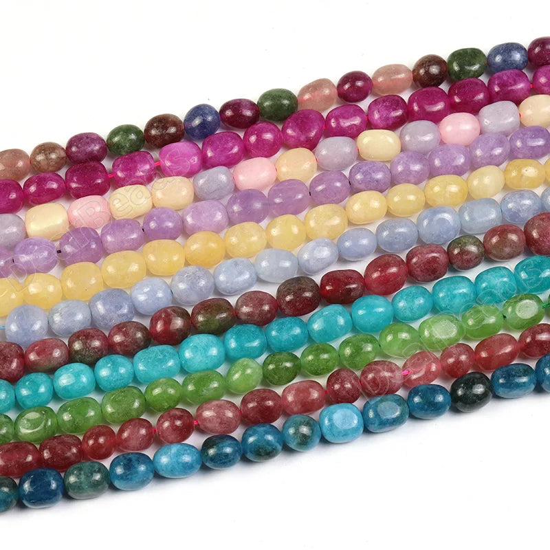 New Bulk Natural Dyed Color Tumble Nuggets Jade Pink Blue Red Green Tumbled Loose Beads for DIY Jewelry Making 8-12mm