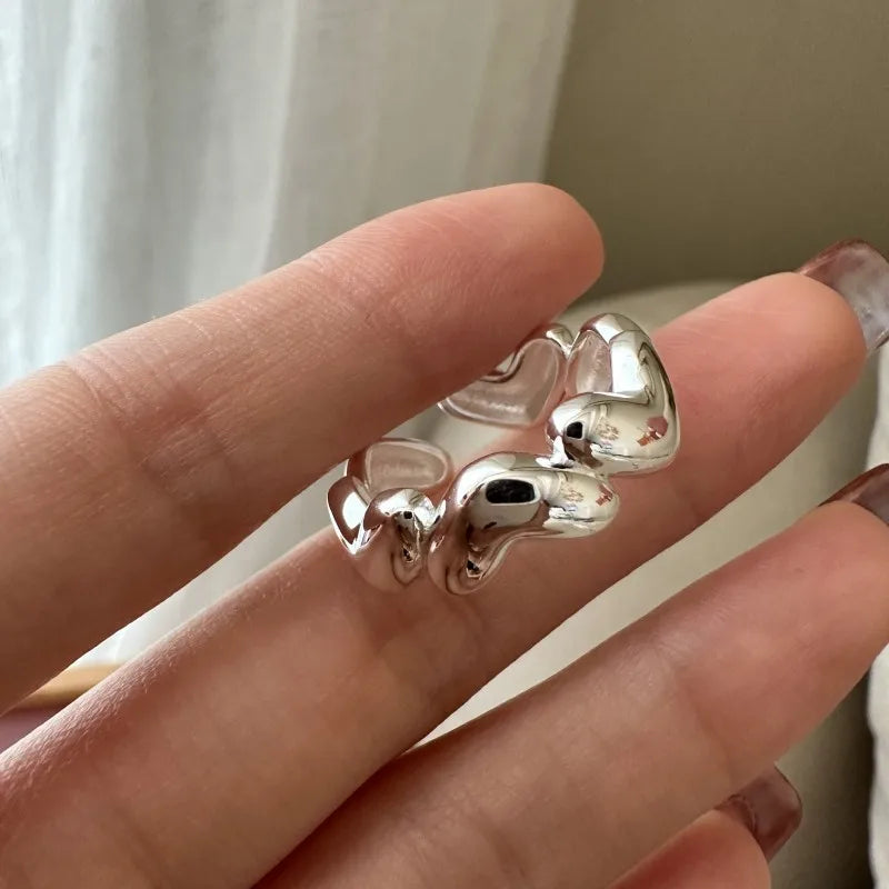 Heart With Heart Shape Open Rings for Women 925 Sterling Silver Fine Jewelry