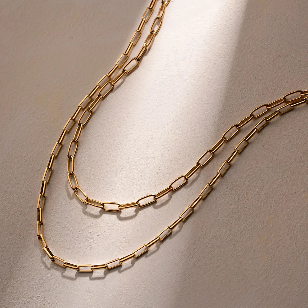 Dainty Paperclip Chain Necklace Tarnish Free Gold Layering Necklace Stainless Steel Everyday Necklace