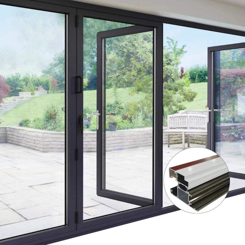 Heavy-duty Extruded Aluminum Folding Door Profiles. Sliding Double-fold Door Alloy Frame. Customized Materials Direct Sales.