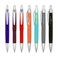 Custom Branded Hotel Ballpoint Pens Cheap Plastic Rubber Coated Click Pen with Sports Body for Promotions 0.5 mm Writing Width