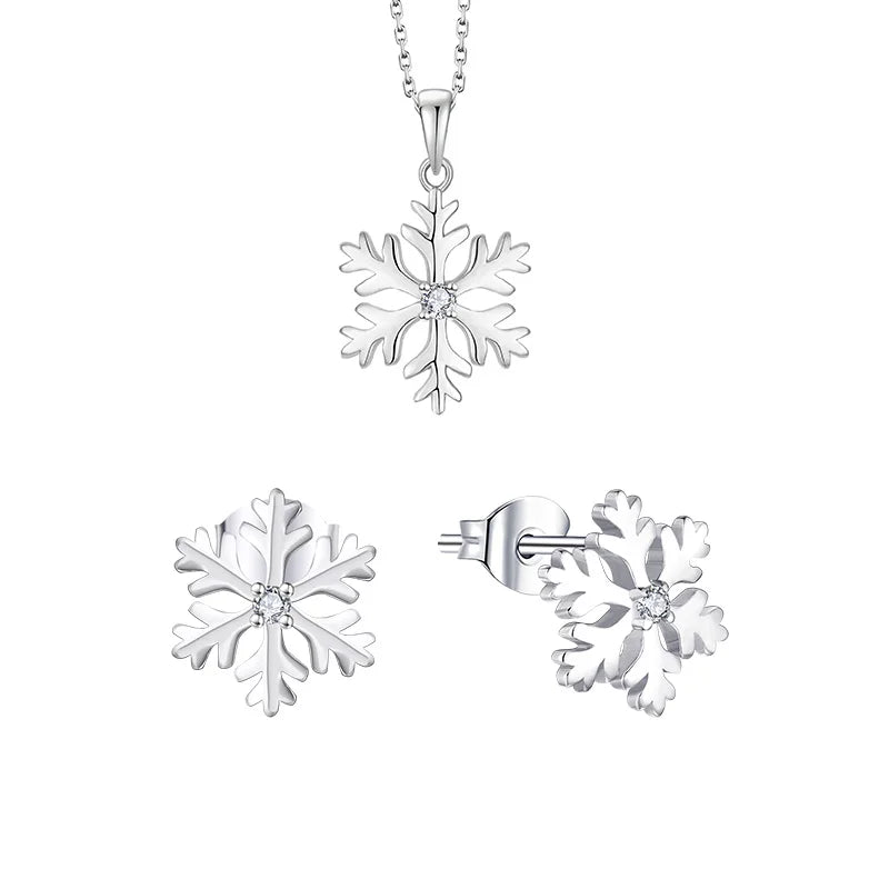 Party Gifts Gold Silver Color Zircon Snowflake Necklace Earrings Wedding Christmas 925 Sterling Silver Luxury Fashion Jewelry