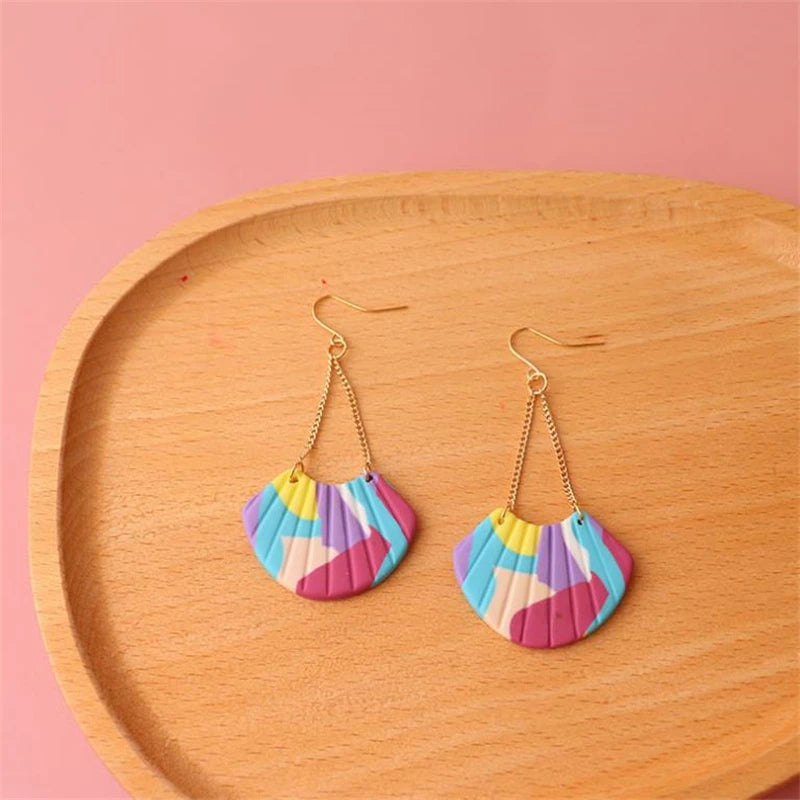 Pendiente Hot Sale Handmade Creative Fan-shaped Polymer Clay Earrings Petal Colored Clay Polymer Clay Jewelry Drop Earrings