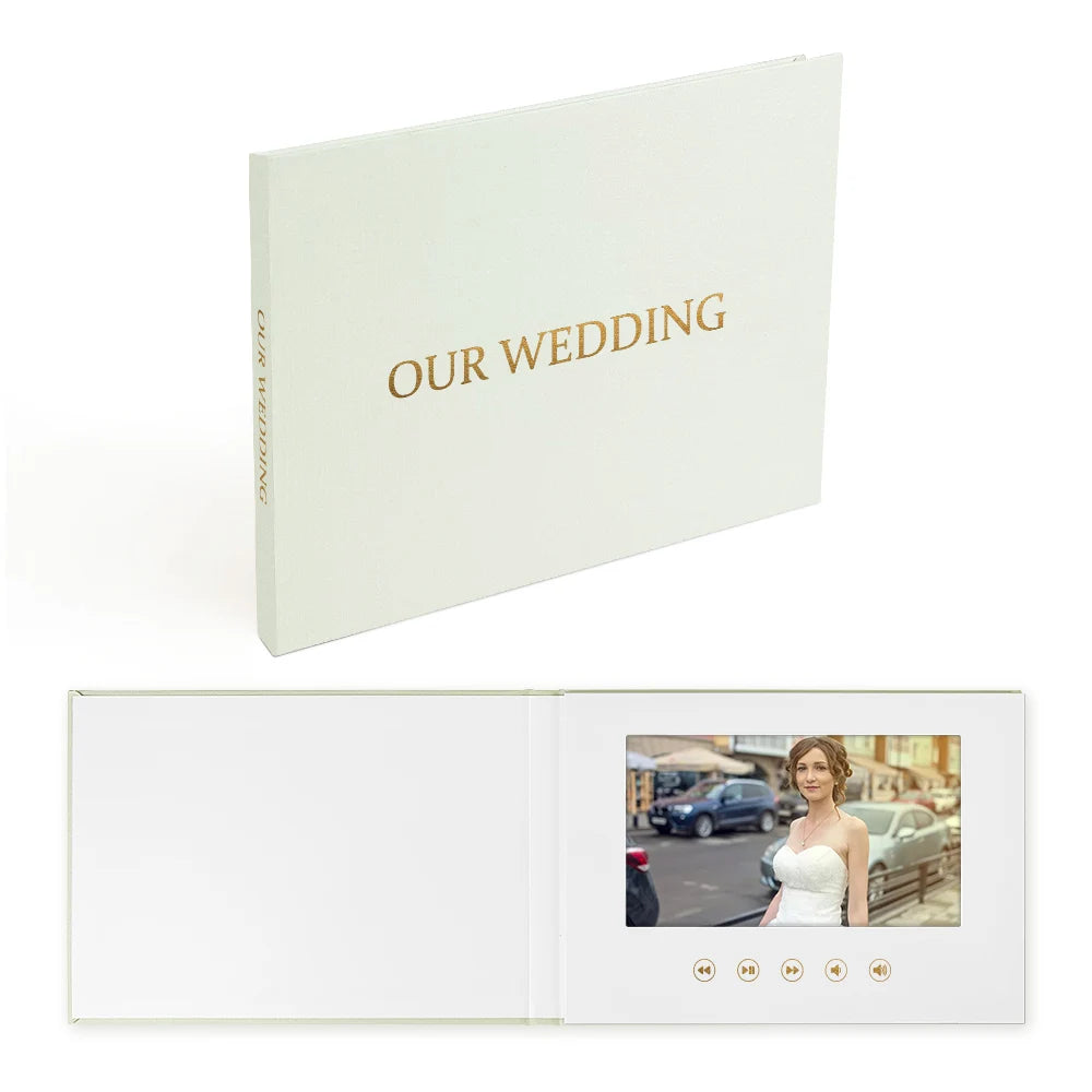 DIY  Custom  GOLD FOIL 7inch 4GB hd Ips Linen-bound Wedding Lcd Screen Wedding Video Book