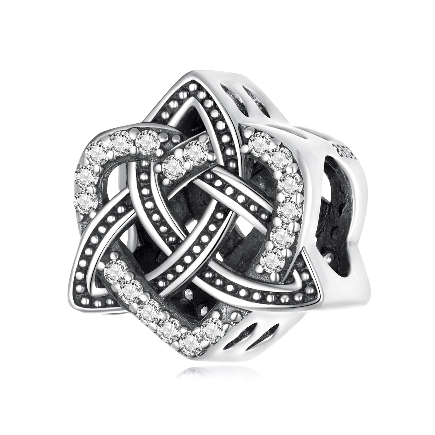 Qings Celtic Knot Heart Beads Zircon 925 Sterling Silver Charm Pendant with High Quality