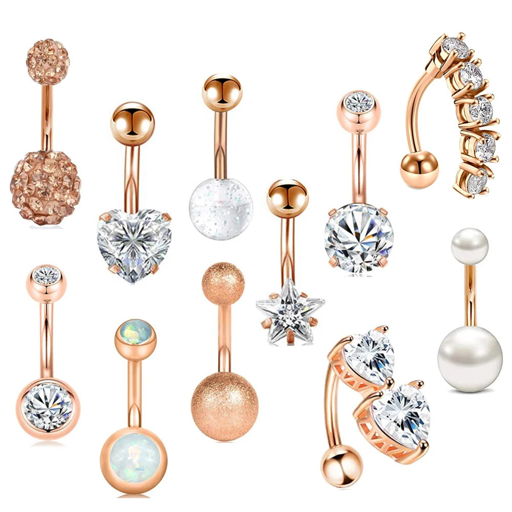 14G Stainless Steel Cute Wedding Engagement Belly Button Rings for Women Navel Barbell Body Jewelry with CROWN Shape