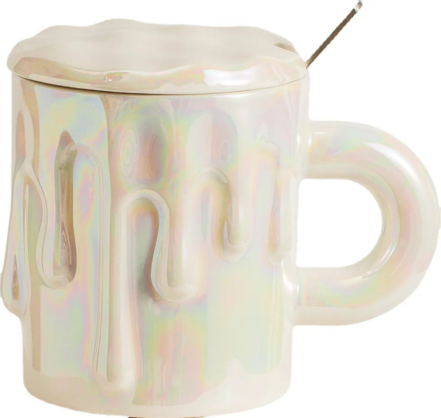 Madou Custom Decor INS Unique Ceramic Cup Handmade Electri-plated Pearl Coffee Mug with Logo