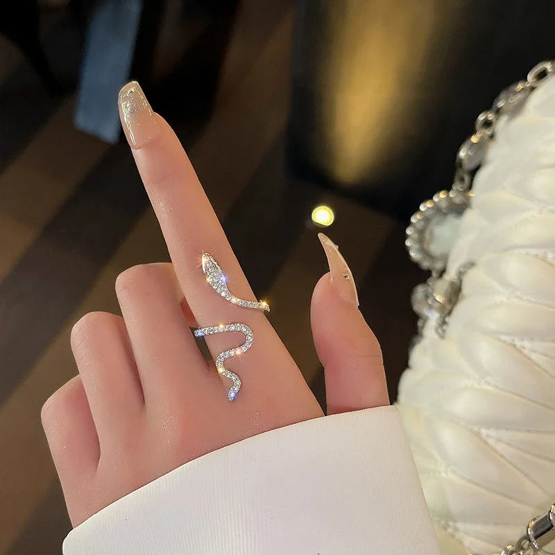 Creative Jewelry Gifts Animal Shape Adjustable Rings Glittery Zircon Snake Open Ring for Women Teen Girls