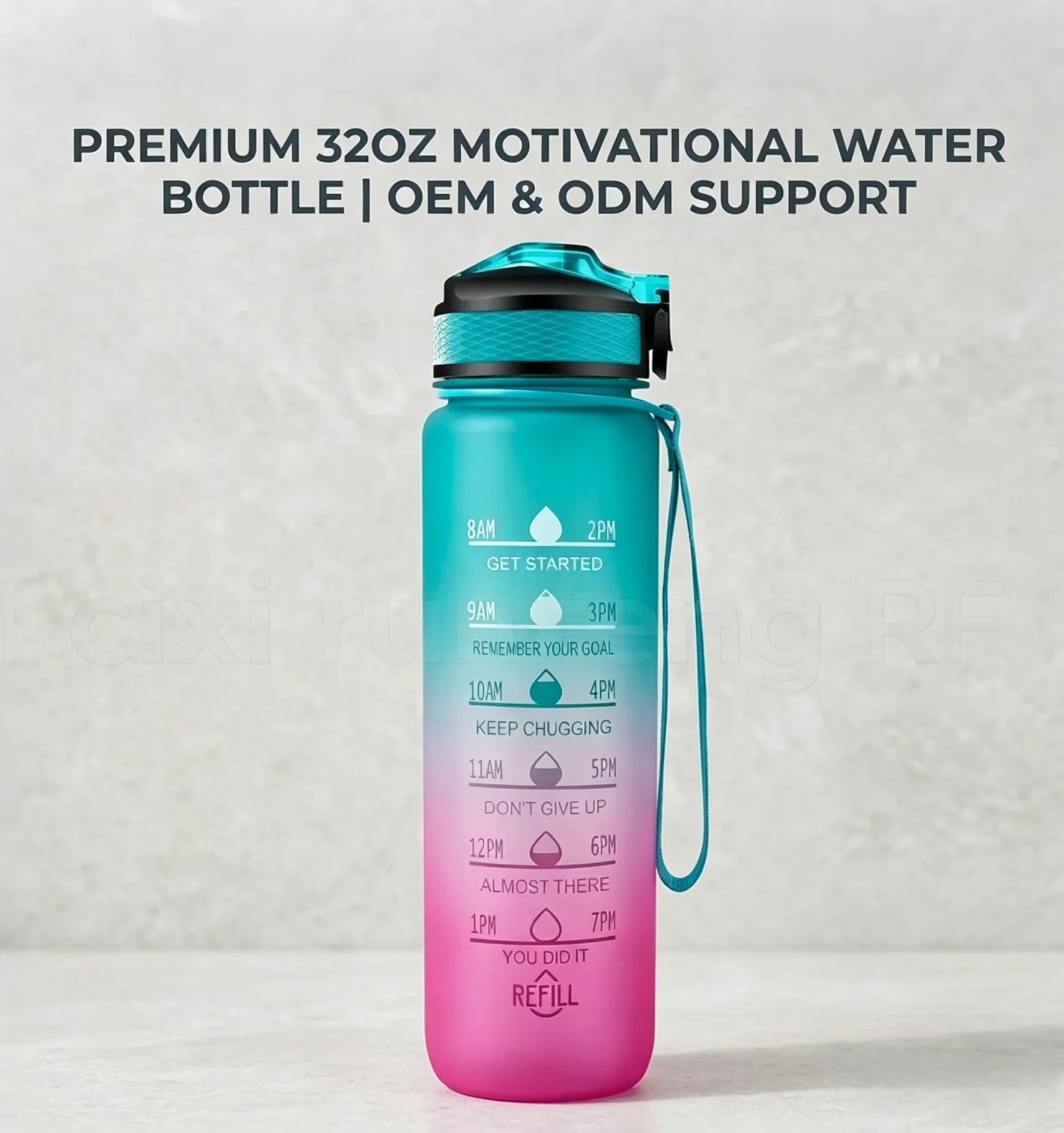 32oz Promotion New Trend BPA FREE Gradient Color Motivational Gym Fitness Sports Plastic Water Bottle with Time Marker