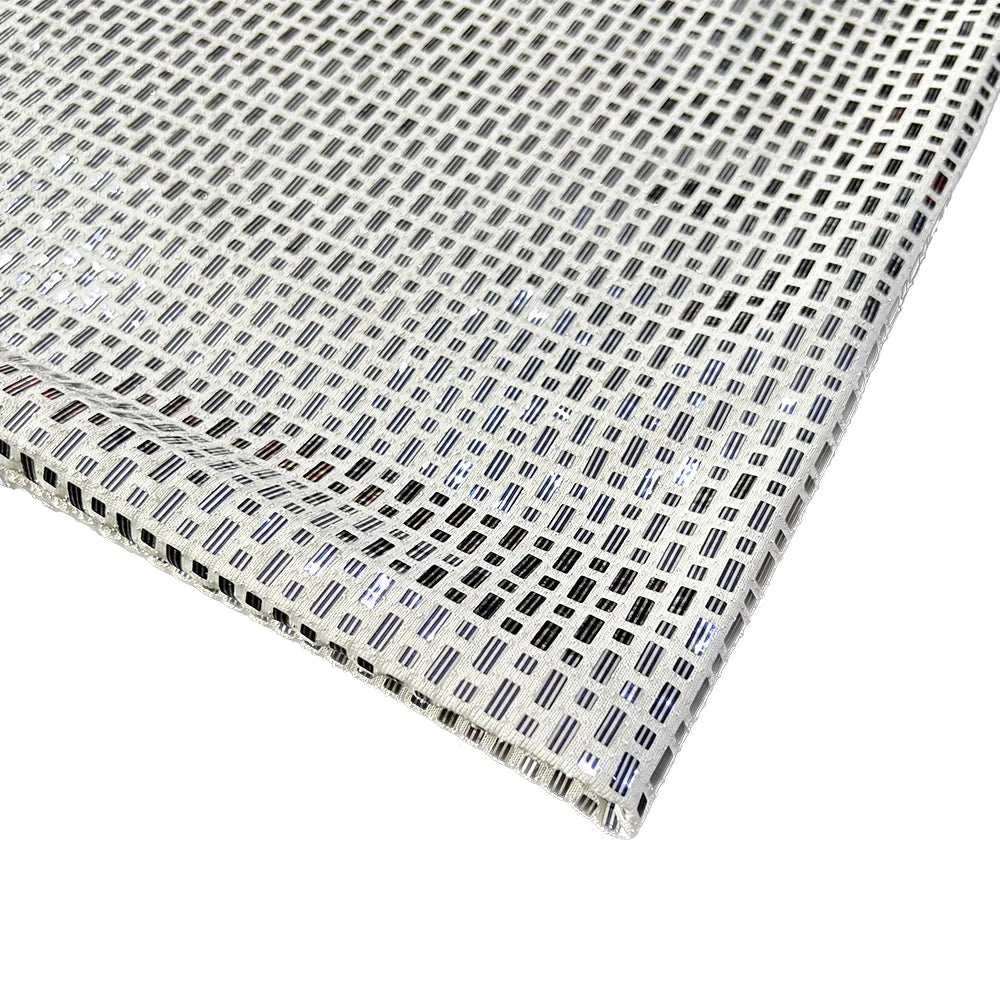 Shing Silver square Sequin Metallic Lurex Lame Fabric Spandex Holographic Knitted Jersey Spandex Fabric for Garment Backdrop