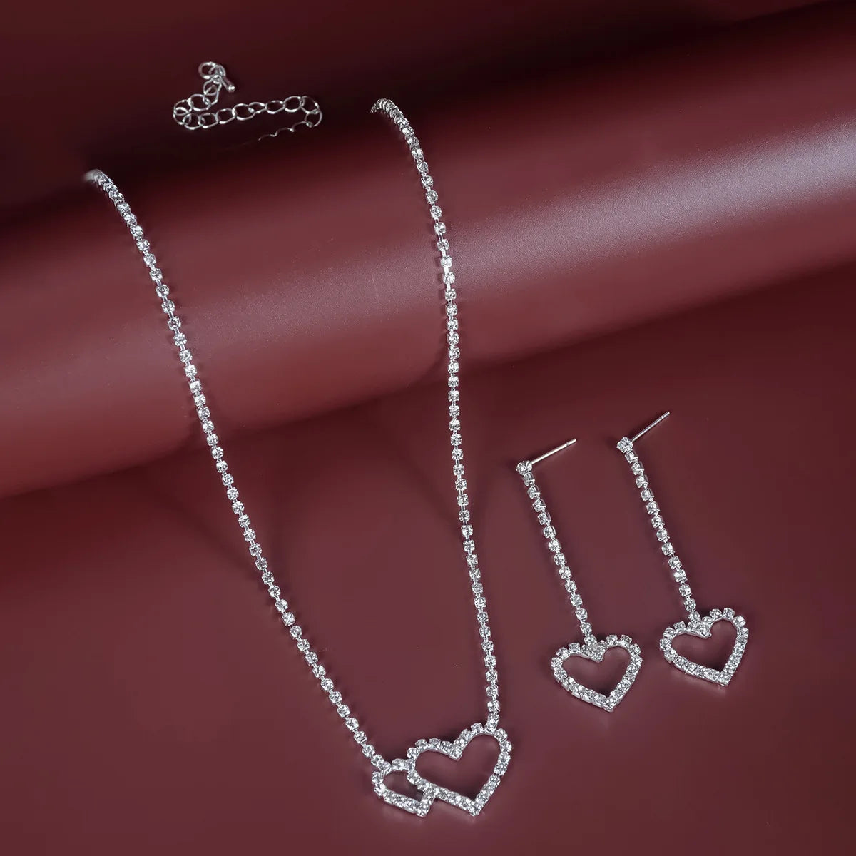 Tennis Chain Heart Pendant Necklace Earrings Silver Color Luxury Jewelry Set Crystal Women Love Clavicle Gifts Choker Jewelry