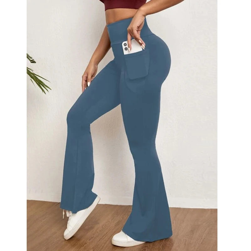 F230328 Factory Wholesale Custom Logo Plus Size Leggings High Waist Soft Yoga Pants Flare Pants With Pockets