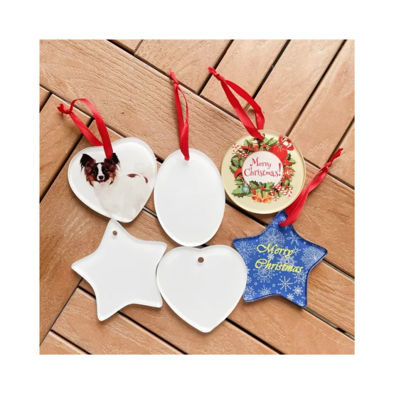 MDFSUB Sublimation Blank Heart Star Round Christmas Hanging Acrylic Ornament Gloss White Sublimation Blank Acrylic Ornaments