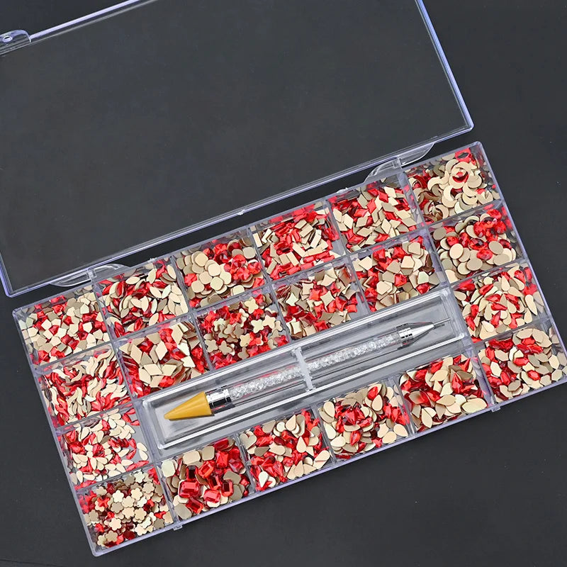 Red Colorful Stones Nail Art for Jewelry Art Charms Decoration 100 Pcs*20 Grids =2000 Pcs 3 D Nail Art with Nail Pen
