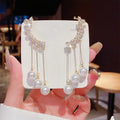 Fashion Pearl Zircon Dangle Earrings Long Pearls Rhinestone Tassels Drop Earrings Pearl Zircon Drop Earrings for Women