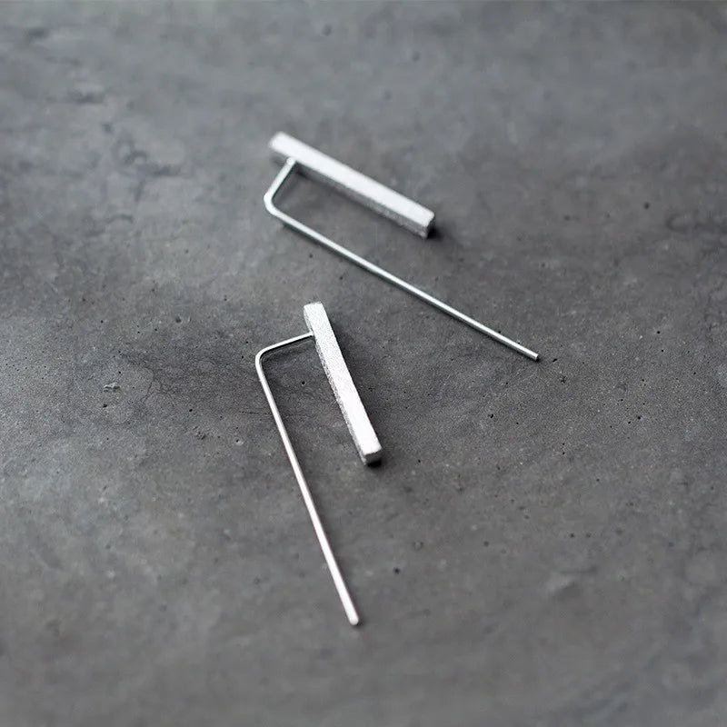 S925 Sterling Silver Square Fashion Earrings Female Simple Designer Earrings Brushed Geometric Earrings Women Fine Jewelry