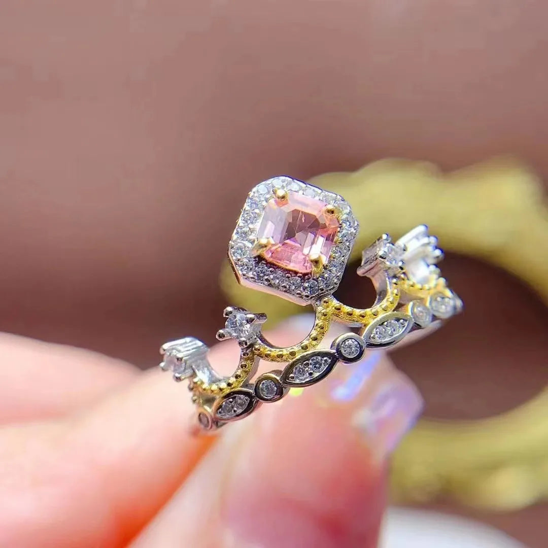 Good Price 925 Sterling Silver Natural  Pink Tourmaline Custom Engagement Adjustable Rings for Women