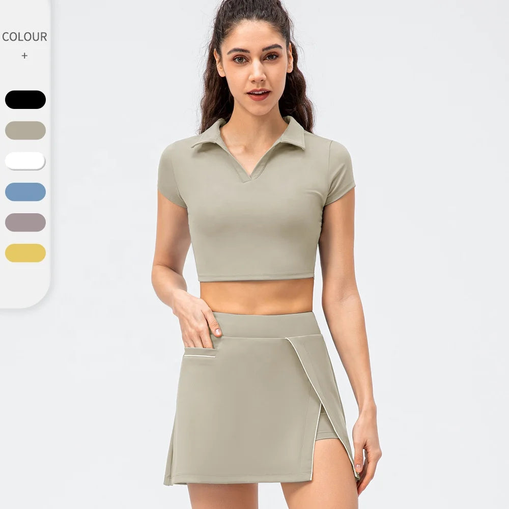 New Coming Polo Neck Corp Top Spring Skirt and Top Sets for Women 2 Piece Outfits Golf Tennis Wear Suit