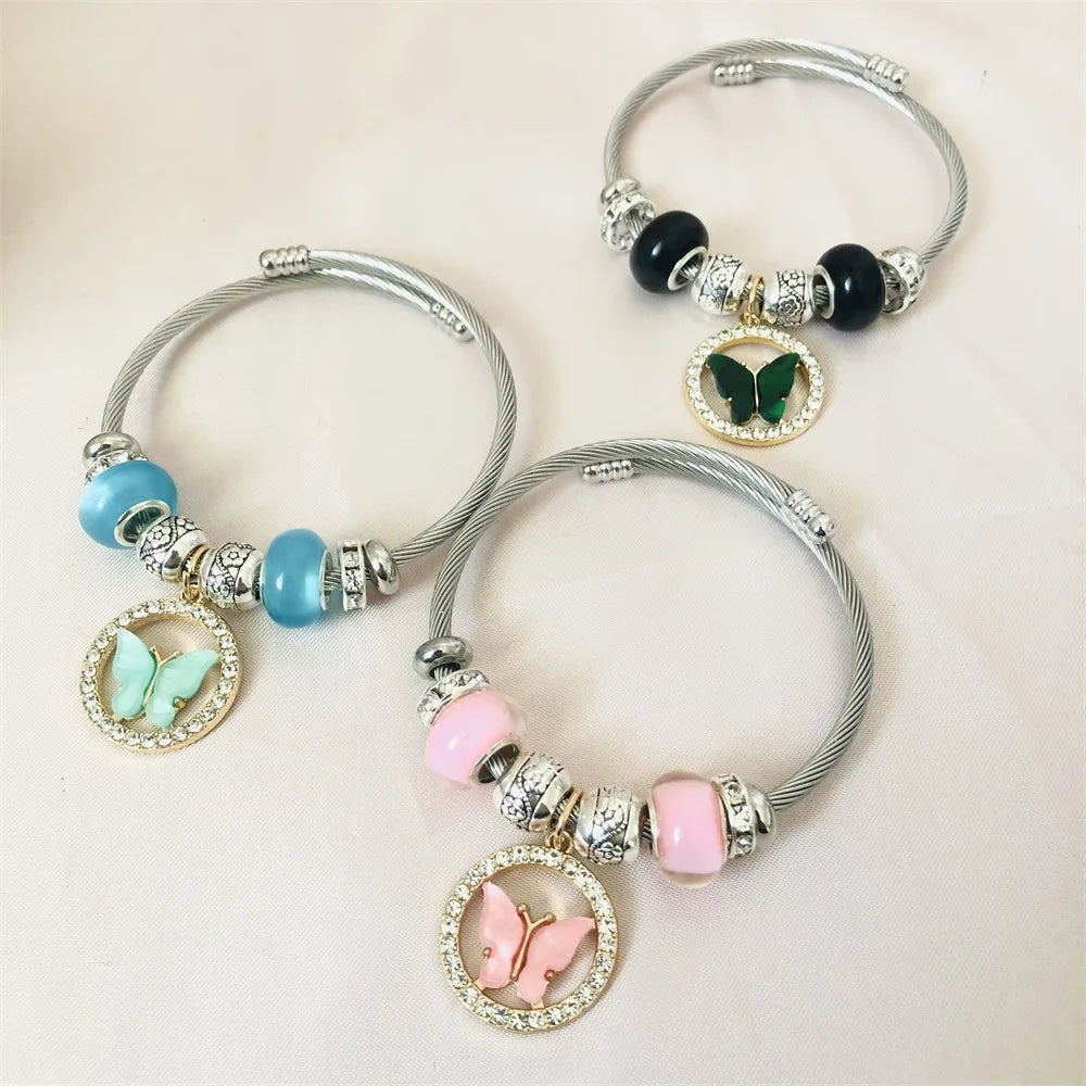 On Stock Charm Bracelet Big Discount Promotion Price Women Luxury Charm butterfly Bracelets Rhinestone Bangle
