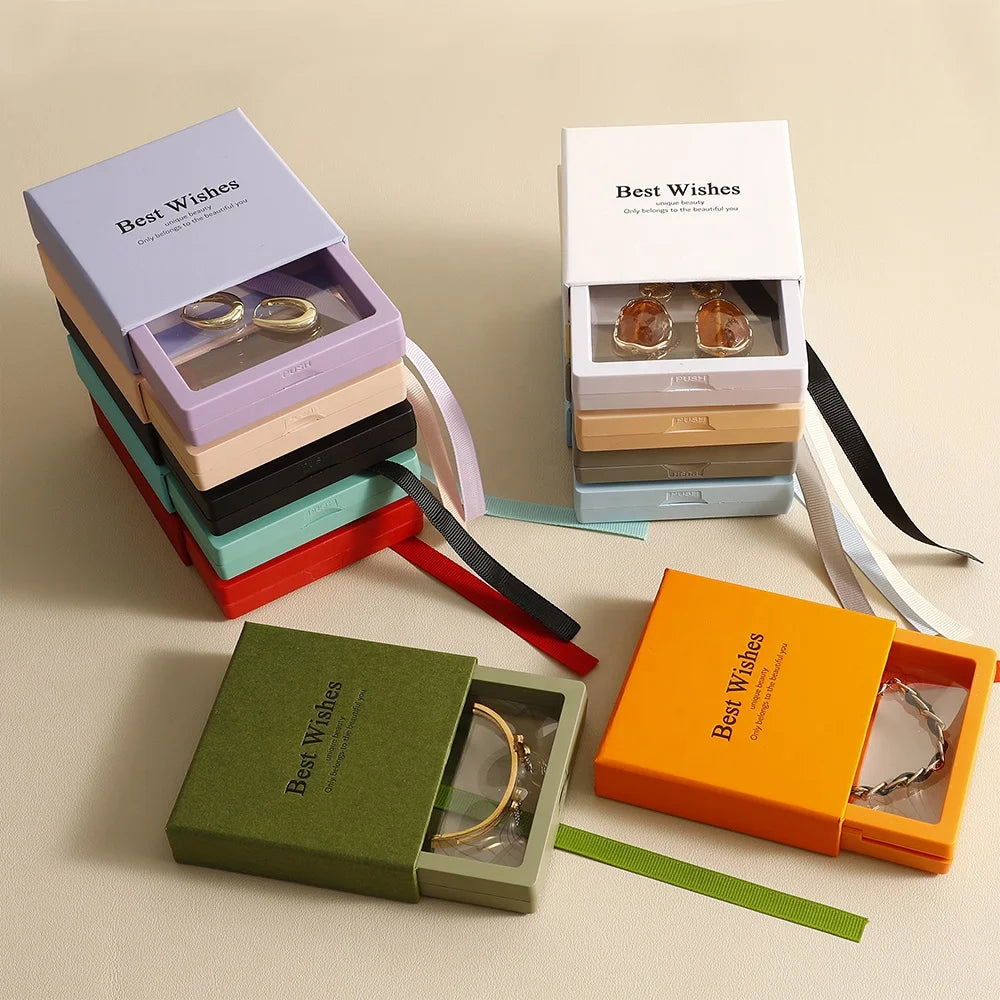 PUPPYSEW 9.5*9.5cm Jewelry  Paper Box Transparent PE Film Display Box  Necklace Bracelet Ring Earring Packing Drawer Box